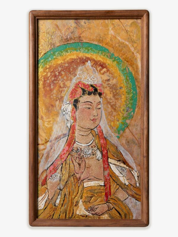 ManoMade Dunhuang White Robe Guanyin Marble Lacquer Painting