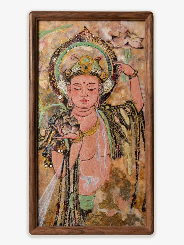 ManoMade Flower-Offering Bodhisattva Marble Lacquer Painting