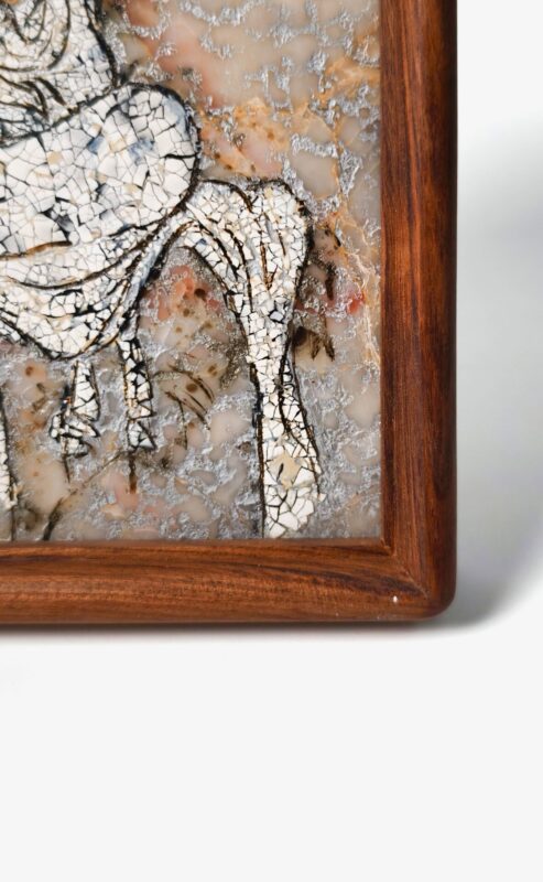 ManoMade White Robe Guanyin marble lacquer painting frame side detail Chinese Buddhist art