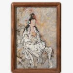 ManoMade White Robe Guanyin Marble Lacquer Painting