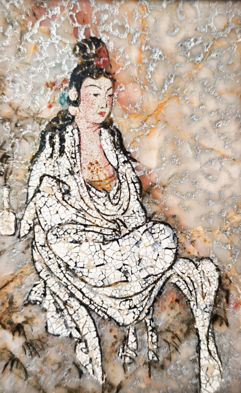 ManoMade White Robe Guanyin marble lacquer painting full figure main view Chinese Buddhist art