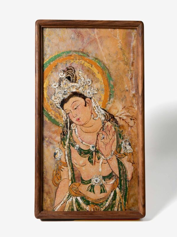 ManoMade Willow Holding Bodhisattva marble lacquer painting framed front view Buddhist art collectible