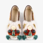 ManoMade Statement Lion Head fuzzy slippers bold brocade slip-on Chinese artisan footwear