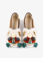 ManoMade Statement Lion Head fuzzy slippers bold brocade slip-on Chinese artisan footwear