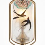 ManoMade Swallows in Flight - Handcrafted Stained Glass Table Lamp - Dunhuang Art Style Brass Accent Lamp