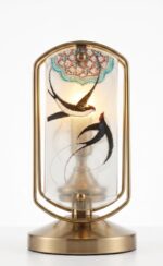 ManoMade Swallows in Flight - Handcrafted Stained Glass Table Lamp - Dunhuang Art Style Brass Accent Lamp