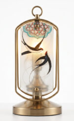 MANOMADE Swallows in Flight – Handcrafted Stained Glass Table Lamp | Dunhuang Art Style Brass Accent Lamp