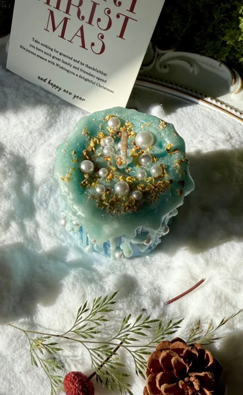 ManoMade blue coral sea artisanal fluid wax candles group display artisan candles