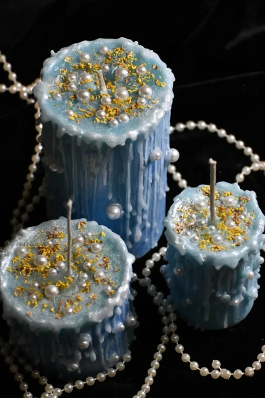 ManoMade blue coral sea fluid wax candle bubble texture closeup artisan candle