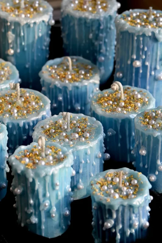 ManoMade blue coral sea fluid wax candle with pearl chain lifestyle artisan candle