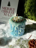 ManoMade blue coral sea pearl pillar candles bulk top down view artisan candles