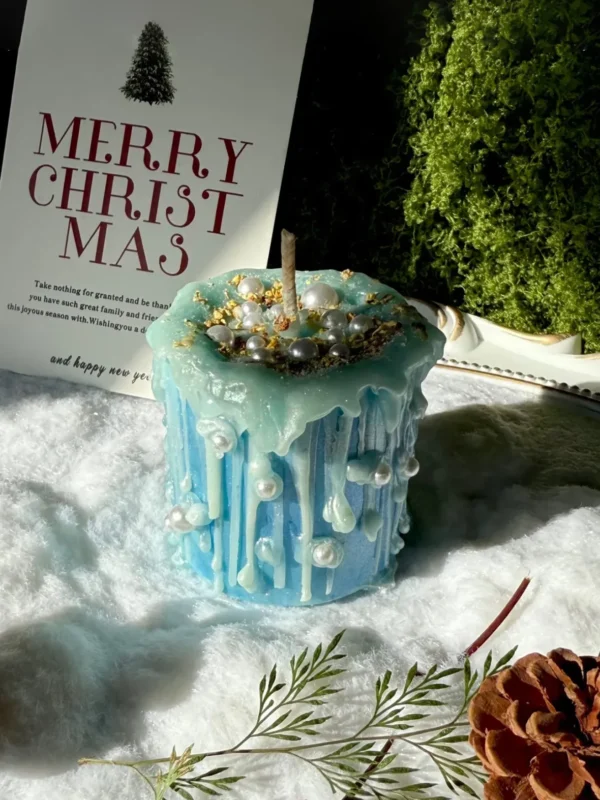 ManoMade blue coral sea pearl pillar candles bulk top down view artisan candles