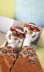 Brown Dragon Brocade — Hand-Embroidered Silk Slippers - Image 6