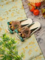 Brown Gold Lion — Hand-Embroidered Silk Slippers - Image 3