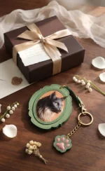European Lace Border — Custom Pet Leather Portrait Keychain - Image 2