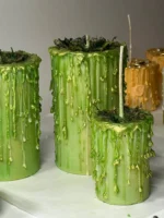 ManoMade enchanted emerald fluid wax candle gold leaf handmade process artisan candle