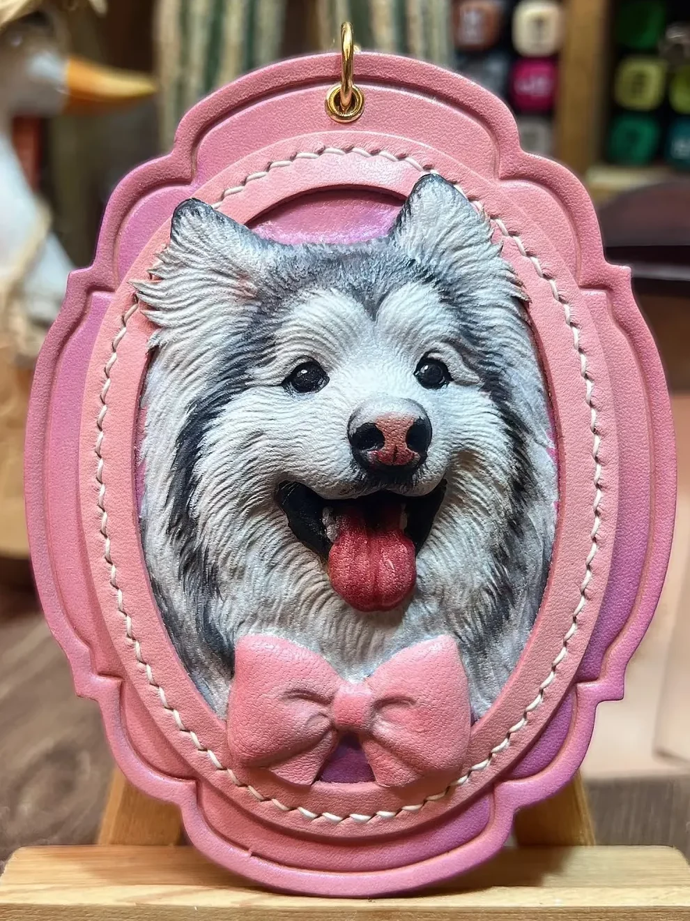 Customer photo of leather pet portrait keychain
