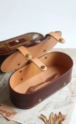 ManoMade Hogwarts leather writer case open with greeting card genuine leather artisan