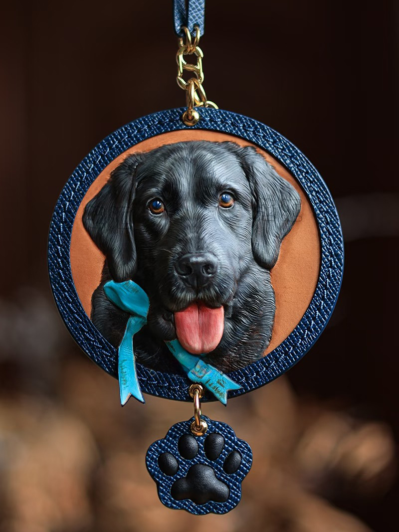 Customer photo of hand-carved leather pet charm