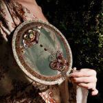 “Butterfly Reverie” — Hand-Beaded Silk Palace Fan with Sandalwood Handle