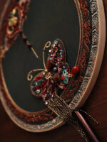“Butterfly Reverie” — Hand-Beaded Silk Palace Fan with Sandalwood Handle - Image 4