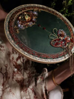 “Butterfly Reverie” — Hand-Beaded Silk Palace Fan with Sandalwood Handle - Image 2