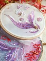 “Mermaid’s Treasure” — Hand-Beaded Silk Bridal Palace Fan with Sandalwood Handle - Image 4