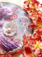 “Mermaid’s Treasure” — Hand-Beaded Silk Bridal Palace Fan with Sandalwood Handle - Image 6