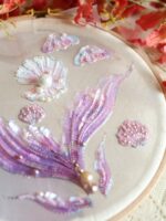 “Mermaid’s Treasure” — Hand-Beaded Silk Bridal Palace Fan with Sandalwood Handle - Image 5