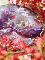 “Mermaid’s Treasure” — Hand-Beaded Silk Bridal Palace Fan with Sandalwood Handle - Image 2