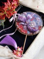 “Mermaid’s Treasure” — Hand-Beaded Silk Bridal Palace Fan with Sandalwood Handle