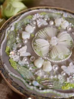 “Moonlit Garden” — Hand-Beaded Silk Bridal Palace Fan with Sandalwood Handle - Image 2