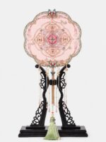 “Peony Reverie” — Hand-Beaded Silk Bridal Palace Fan with Sandalwood Handle - Image 6