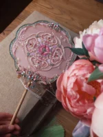 “Peony Reverie” — Hand-Beaded Silk Bridal Palace Fan with Sandalwood Handle - Image 4