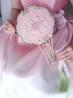 “Peony Reverie” — Hand-Beaded Silk Bridal Palace Fan with Sandalwood Handle - Image 3