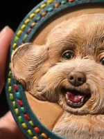 Rainbow Stitch — Custom Hand-Carved Leather Pet Portrait Charm - Image 2