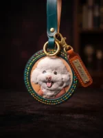 Rainbow Stitch — Custom Hand-Carved Leather Pet Portrait Charm