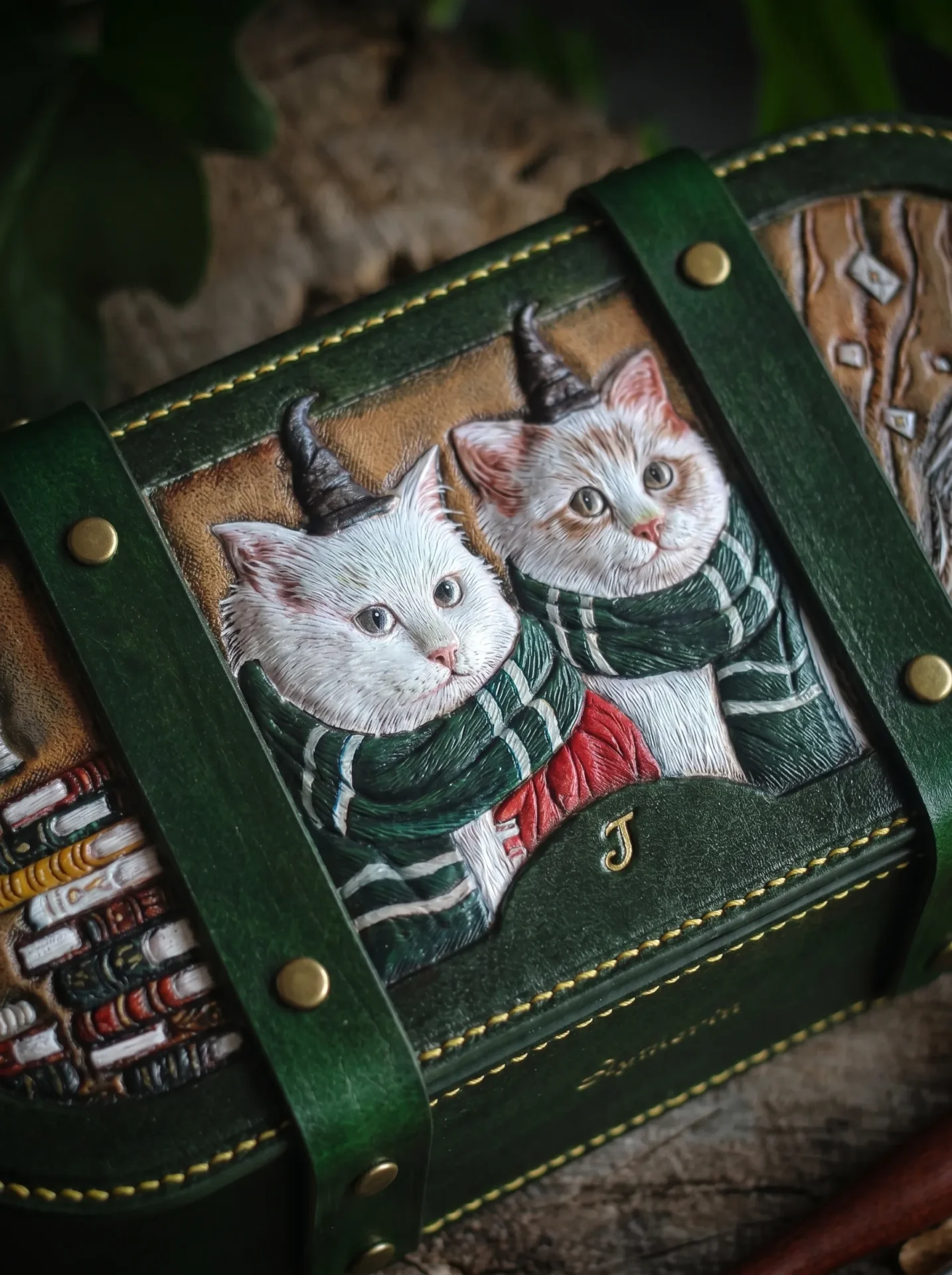 Custom hand-carved pet portrait on leather goods