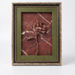 "Stone Keeps the Rose" Hand-Carved 3D Red Marble Botanical Relief | Moody Mid-Century Framed Object Piece