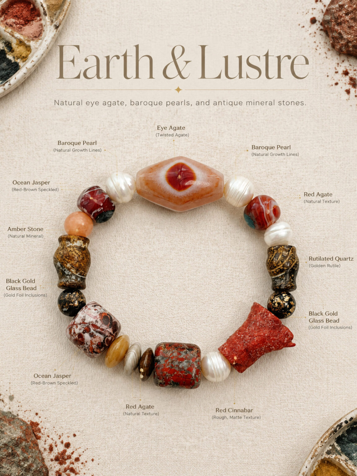 MANOMADE Dawn Makeup handmade agate natural stone pearl bracelet, product story detail