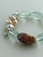 Misty Celadon & Raw Earth | Natural Baroque Pearl, Frosted Sea-Glass & Raw Mineral Bracelet - Image 2