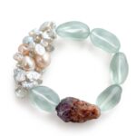 Misty Celadon & Raw Earth | Natural Baroque Pearl, Frosted Sea-Glass & Raw Mineral Bracelet