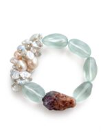 Misty Celadon & Raw Earth | Natural Baroque Pearl, Frosted Sea-Glass & Raw Mineral Bracelet