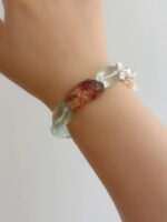 Misty Celadon & Raw Earth | Natural Baroque Pearl, Frosted Sea-Glass & Raw Mineral Bracelet - Image 5