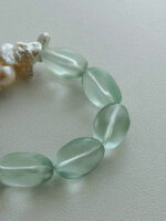 Misty Celadon & Raw Earth | Natural Baroque Pearl, Frosted Sea-Glass & Raw Mineral Bracelet - Image 3