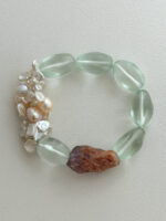 Misty Celadon & Raw Earth | Natural Baroque Pearl, Frosted Sea-Glass & Raw Mineral Bracelet - Image 4