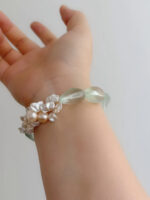 Misty Celadon & Raw Earth | Natural Baroque Pearl, Frosted Sea-Glass & Raw Mineral Bracelet - Image 6