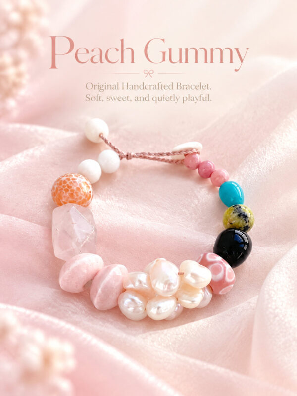 MANOMADE Peach Gummy handmade pink pearl gemstone bracelet, natural materials