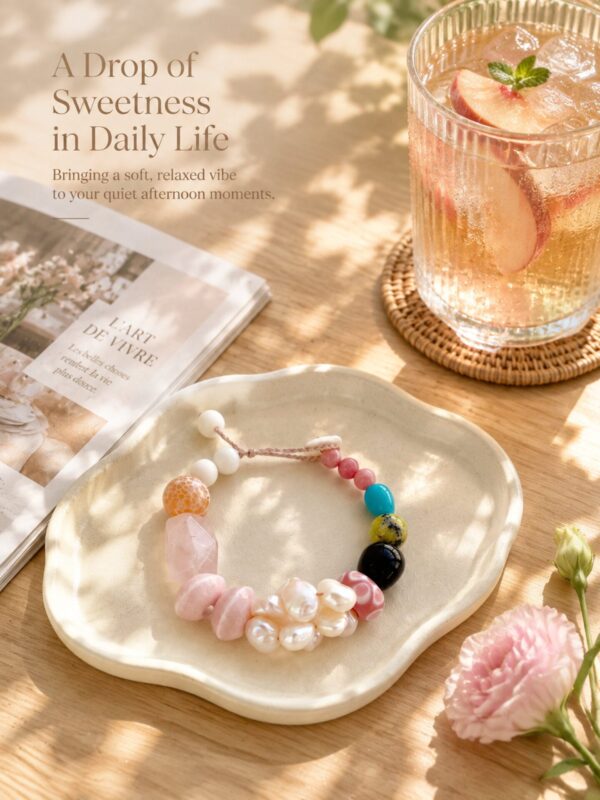MANOMADE Peach Gummy handmade pink pearl gemstone bracelet, natural materials