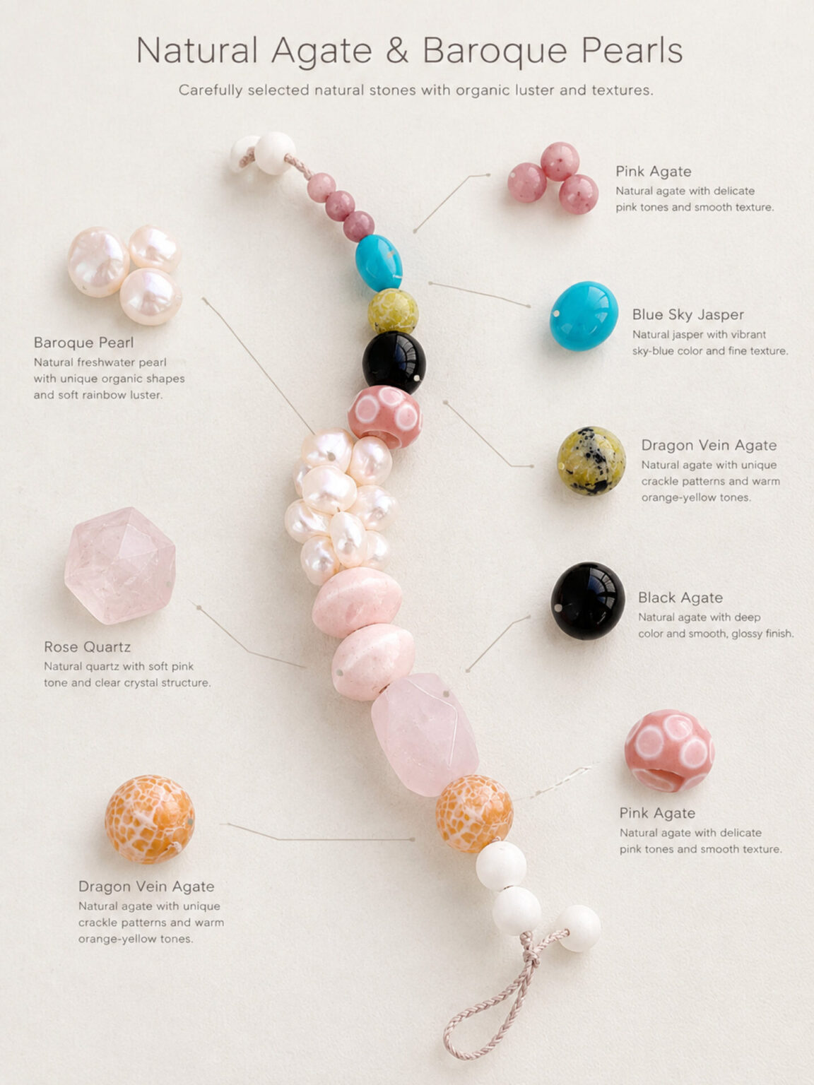MANOMADE Peach Gummy handmade pink pearl gemstone bracelet, natural materials